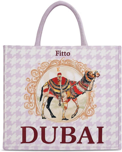 Durable Eco-Friendly Dubai Purple Camel Canvas Tote Bag with Handles