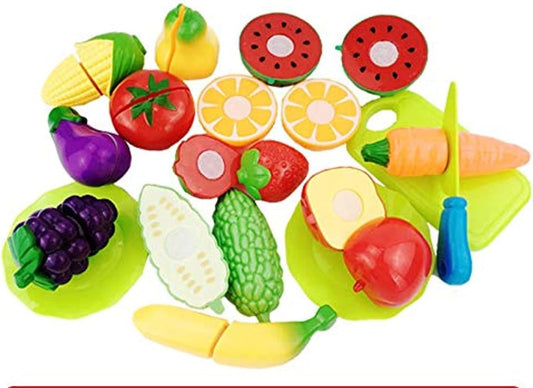 Fitto 16Pcs/Set Vegetables & Fruits Baby Kitchen Toy Set - Pretend Play, Educational Kitchen Toys, Realistic Fruits & Veggies, Safe & Non-Toxic, Early Learning Toy for Toddlers & Kids