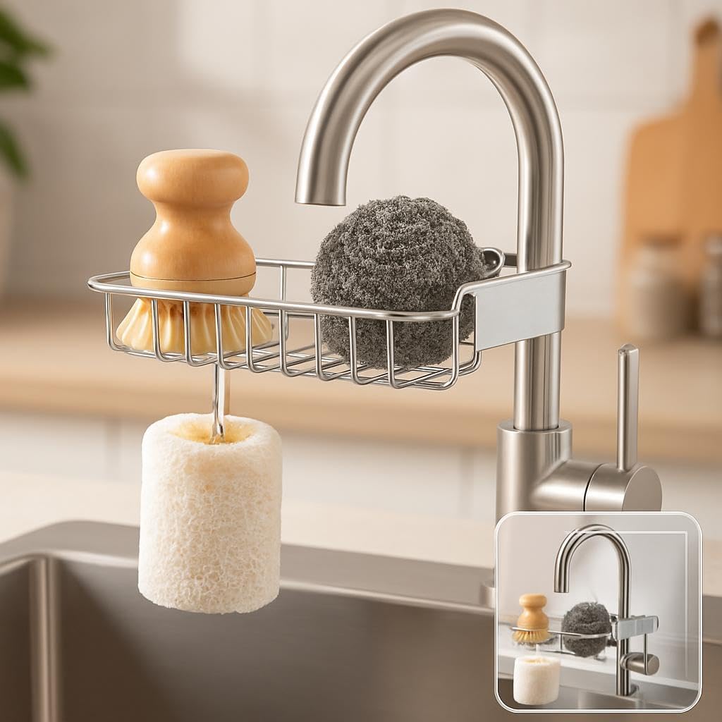 96 Pieces Metal Chrome Finish Kitchen Faucet Sponge Holders (Stainless Steel)
