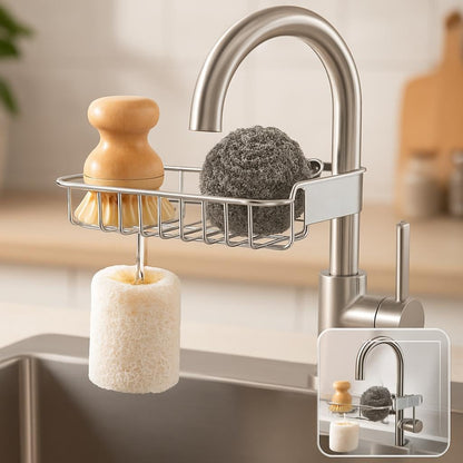 Metal Chrome Finish Kitchen Faucet Sponge Holder, Stainless Steel