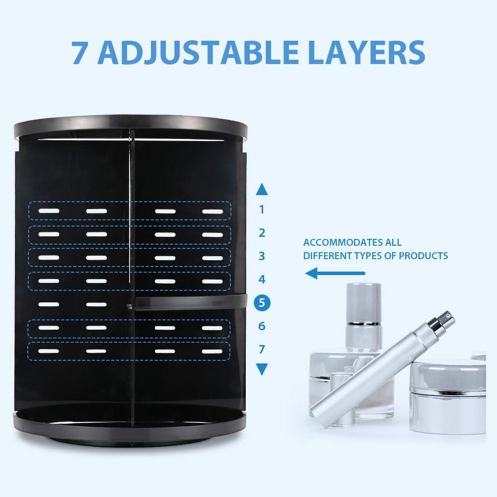 72 Pieces Makeup Organizers (Rotating Vanity Organizer and Storage Box – 360 Spinning Holder – For Bathroom – Fits Makeup Brushes – Lipsticks – Round – Black Circle)