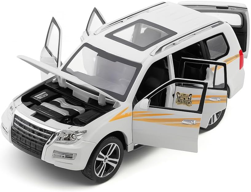 72 Pieces 1:32 Scale Mitsubishi Pajero SUV Metal Car Toys with Sound & Light for Children - White Color (Die-Cast Model with Realistic Features for Boys & Girls – Ideal Gift for Car Enthusiasts)