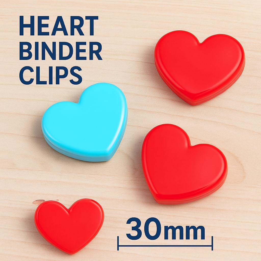 144 Pieces 3 Pieces Binder Clips Heart Shapeds (30mm Assorted Colors)