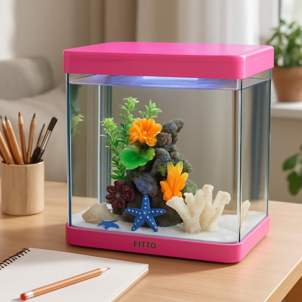48 Pieces Aquarium -s (30 Litre Capacity – 38 x 32.4 x 42.5 cm – Full Set Table Top Fish Tank with Energy-Saving Colorful LED Light – Top Water Filter – Air Blower – and Feeding Hole – Perfect for Small Fish – Shrimp – and Aquatic Decor in Home or Office)