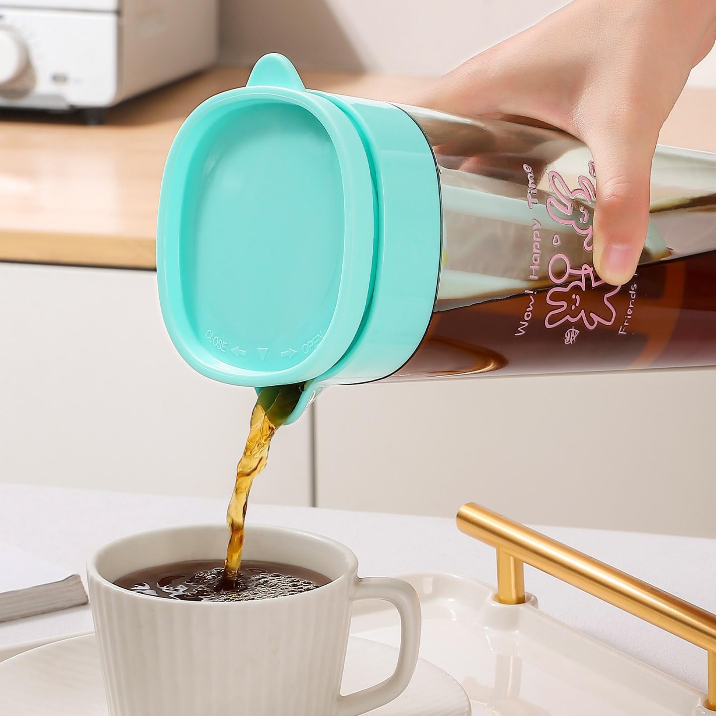 Tea Filter Cooling Kettle – Infuser Design in Lake Water Blue & Mint Green – 1.5L