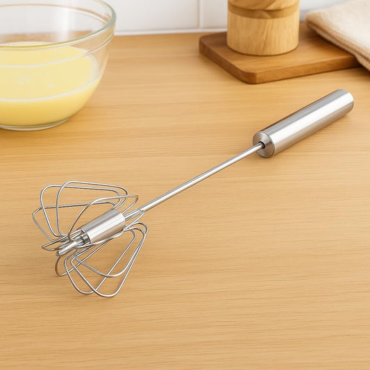 Stainless Steel Egg Whisk - 12-inch Hand Push Rotary Whisk Blender, Versatile Milk Frother, Efficient Hand Mixer Stirrer for Blending, Whisking, Beating, and Stirring