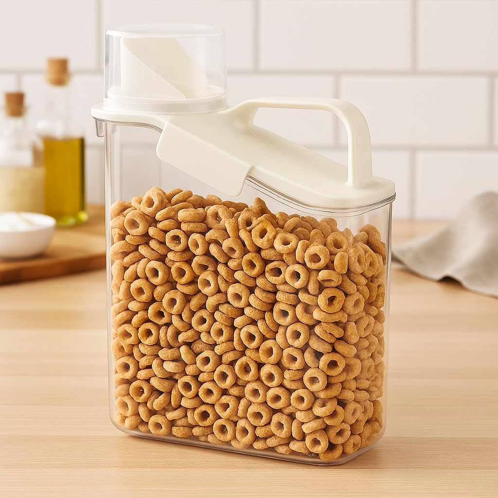 2L Airtight Cereal Container Storage with Measuring Cup and Pouring Spout for Flour and Dry Food