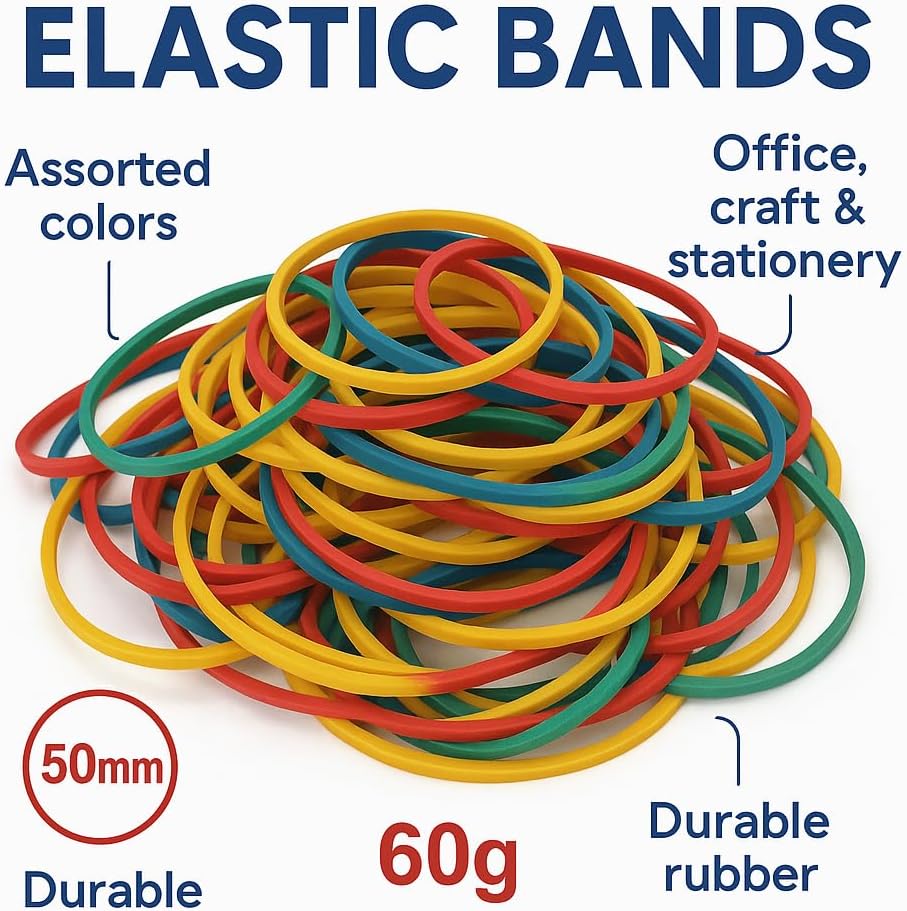 120 Pieces 60g Elastic Rubber Bands (120mm Assorted Colors for Office – Craft & Stationery)