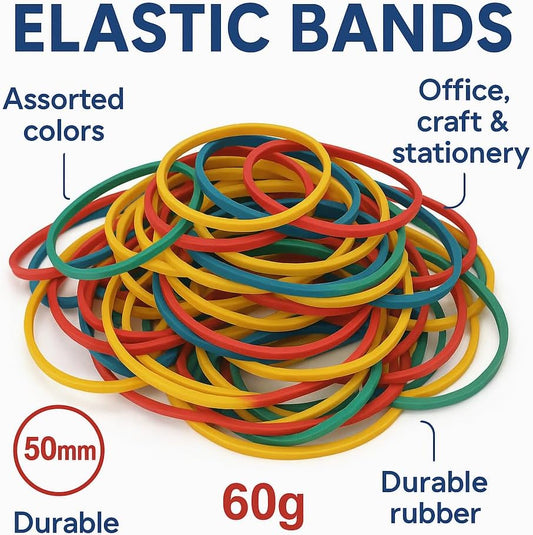 60g Elastic Rubber Bands 120mm Assorted Colors for Office, Craft & Stationery