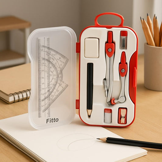 Mathematical Drawing Instruments Box – Complete Geometry Set with Compass, Protractor, Ruler, Set Squares, Eraser – Precision Tools for School, Office, and Engineering Use