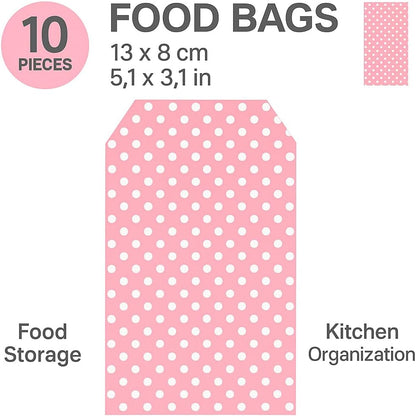 10 Pieces Food Bags 13x8cm Pink for Deli, Bakery, Takeaway Packaging