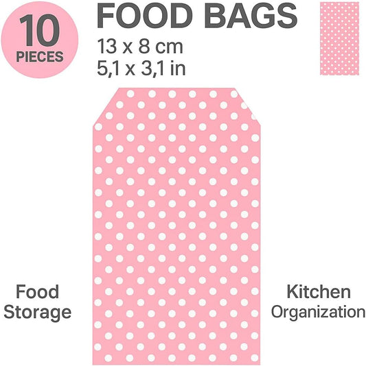 10 Pieces Food Bags 13x8cm Pink for Deli, Bakery, Takeaway Packaging