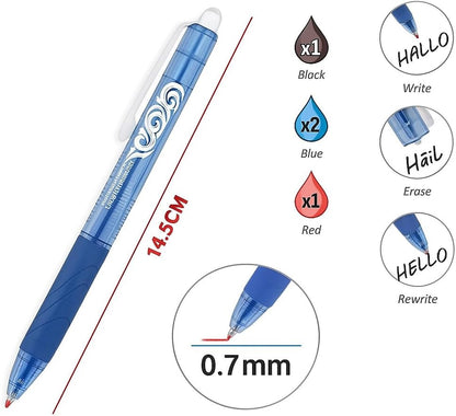 4 Pieces 0.7mm Erasable Ball Point Pens, 14.5cm, Fine Tip Ink for Writing