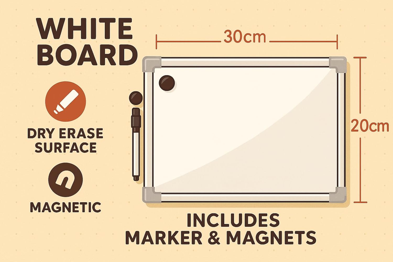 96 Pieces Magnetic Whiteboard 1 pieces (25cm x 35cm for Home – Office – School – Dry Erase Board with Magnets)