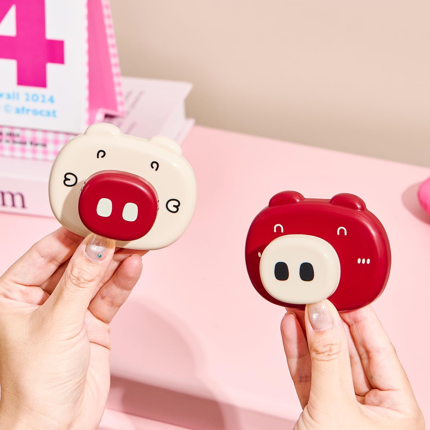 Cartoon Suction Cup Hooks – Fun Cream & Red Design - Pack of 4