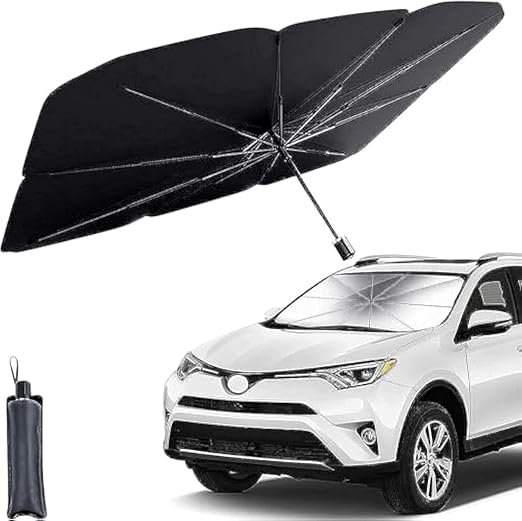 FITTO Car Windshield Sun Shade – UV Rays Protector, Foldable Reflector Umbrella Shield, Premium Heat Protection, Easy to Fold, Compact Design, Fits Most Vehicles