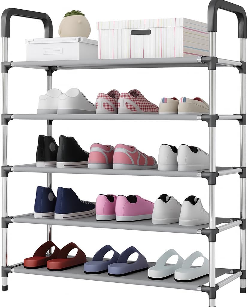 5-Tier Shoe Rack Storage Stand - Durable Iron Construction with PP Connectors, Space-Saving Organizer for Shoes, Boots, and More