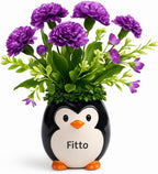 96 Pieces Penguin Flower Pots with Vibrant Artificial Flowers and Green Foliage