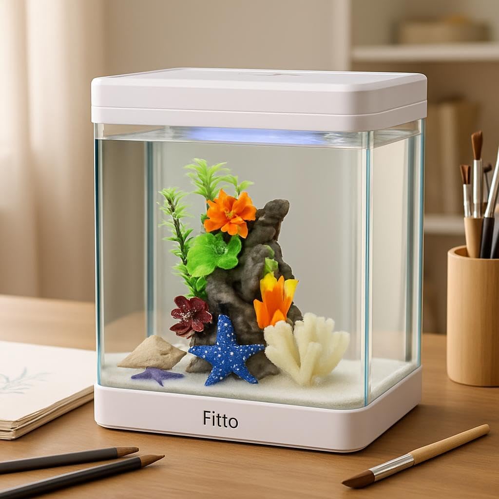 48 Pieces Aquarium -s (30 Litre Capacity – 38 x 32.4 x 42.5 cm – Full Set Table Top Fish Tank with Energy-Saving Colorful LED Light – Top Water Filter – Air Blower – and Feeding Hole – Perfect for Small Fish – Shrimp – and Aquatic Decor in Home or Office)