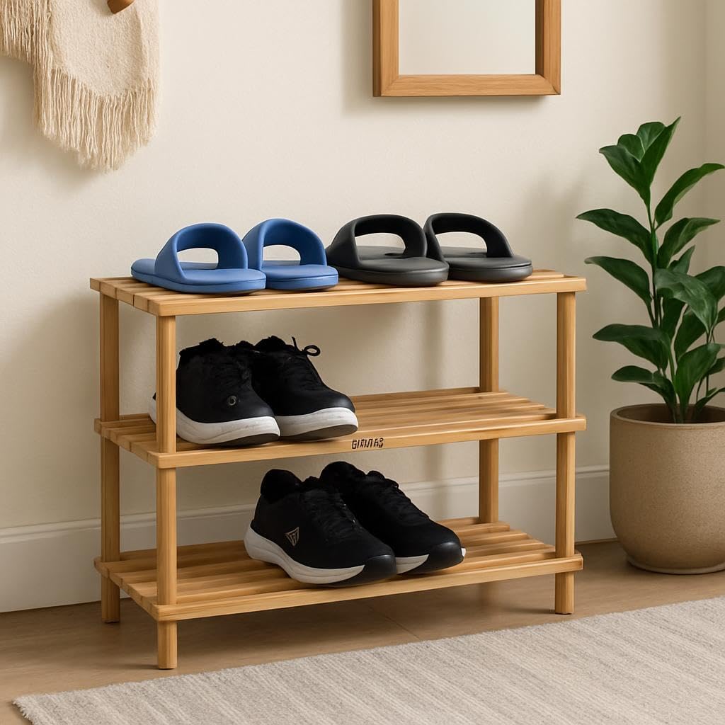 96 Pieces Wooden Shoe Rack 3 Tiers (Natural Wood Color – 63x26x48.5cm)