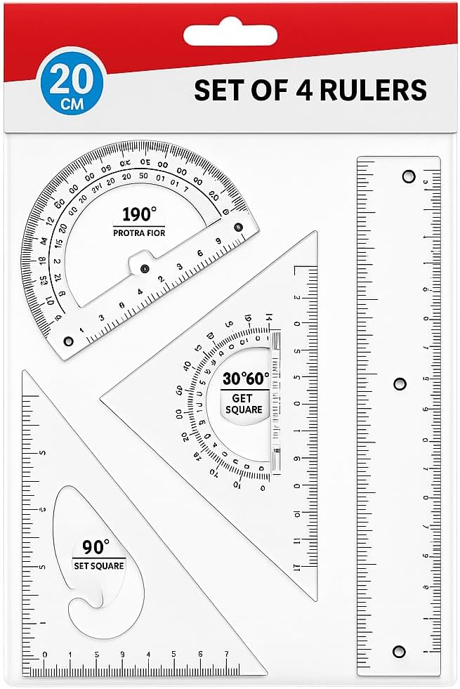 120 Pieces Set of 4 Rulers -s (20cm Scale – Protractor – Triangle – Ruler for School and Office Supplies)