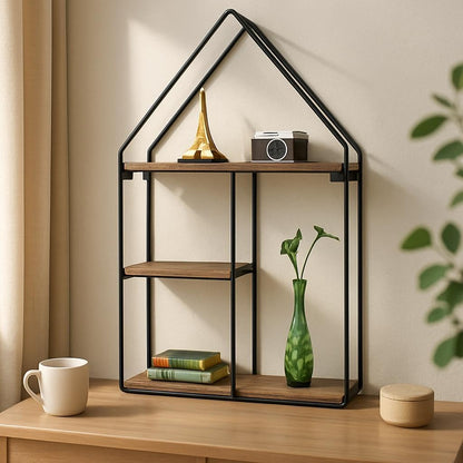 Metal Wire House Shaped Wall Display Shelf for Home Decor