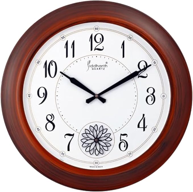 FITTO Classic Round Wall Clock with 2-Inch Wood Finish Frame | Elegant Timepiece for Home and Office | Large Easy-to-Read Dial | Silent Non-Ticking Movement | Perfect for Living Room, Kitchen, Bedroom