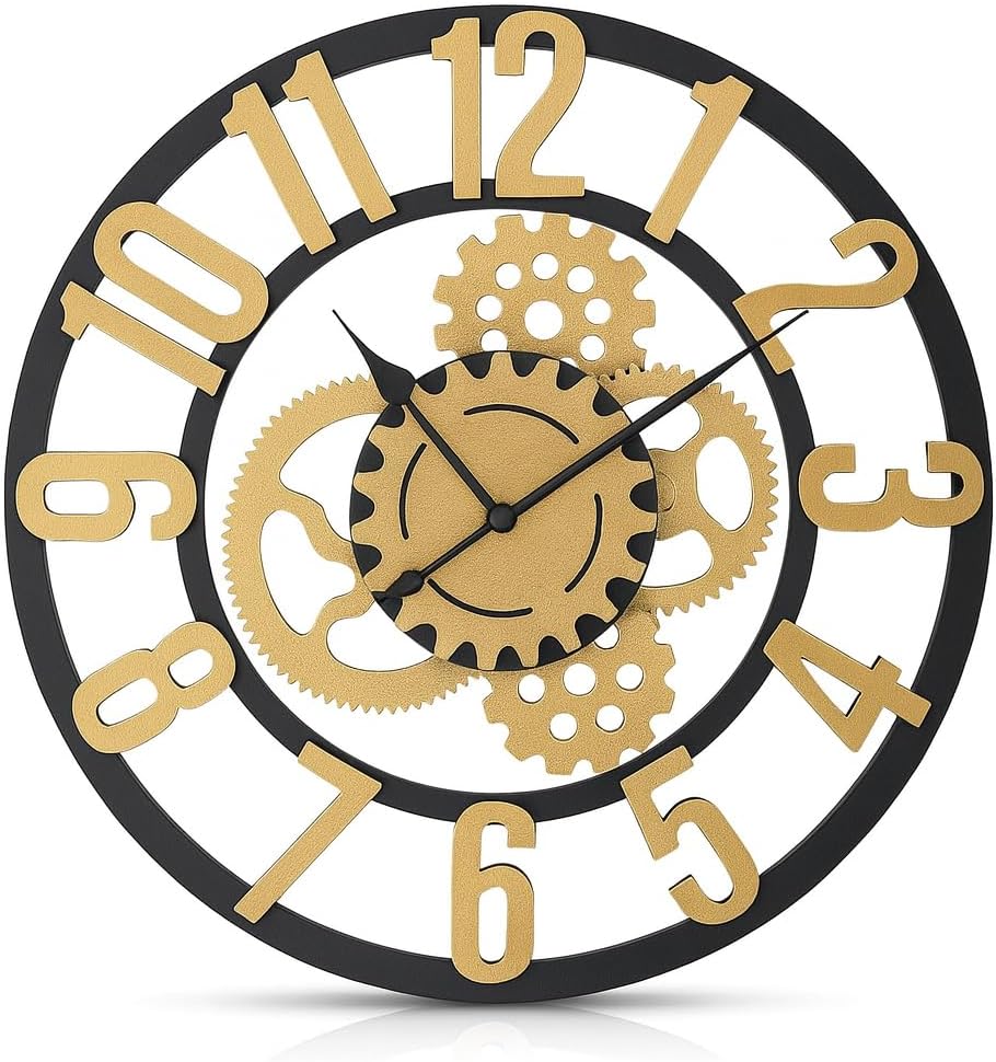 72 Pieces Elegant Mechanical Design Wall Clock | Classic Retros with Exposed Gears | Premium Quality | Ideal for Living Room (Office – or Bedroom | Decorative Timepiece with Vintage Appeal)