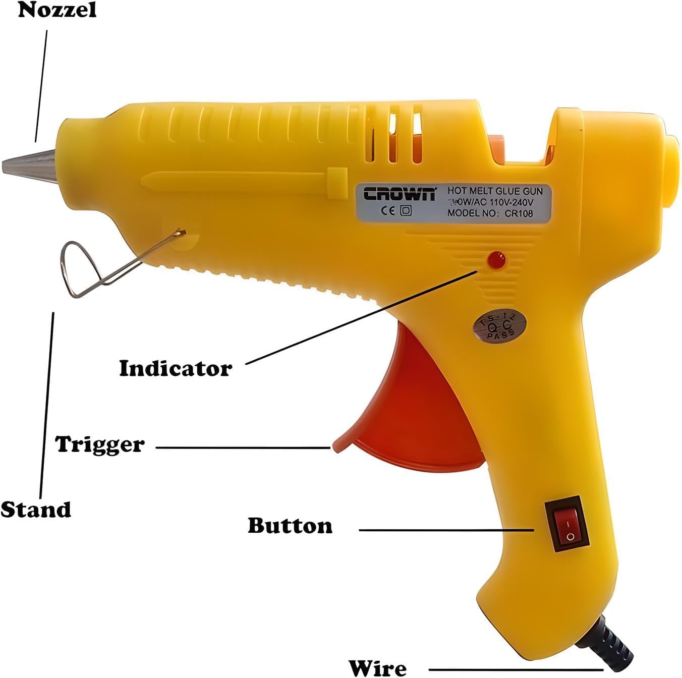 Professional Hot Melt Glue Gun, 60 Watt, for Crafting & DIY, Yellow