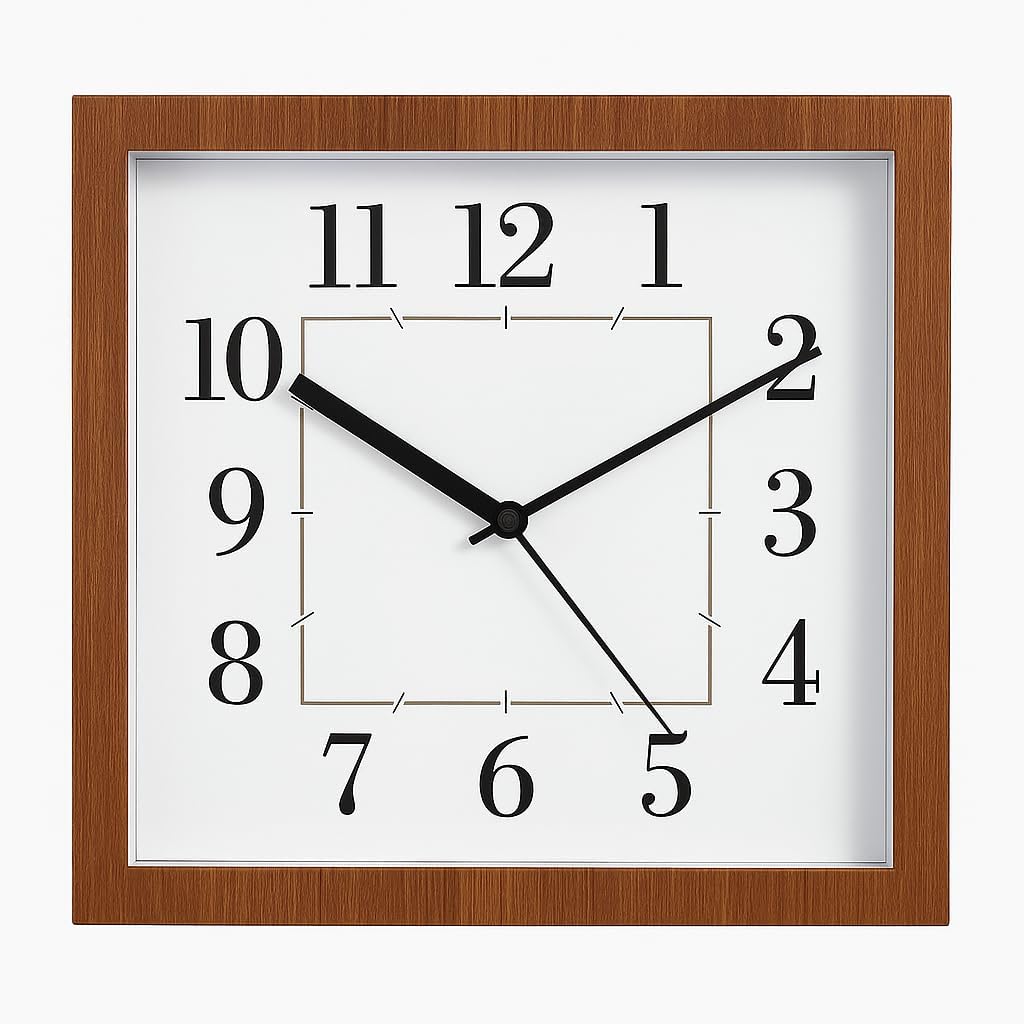 Elegant Rectangle Wall Clock with Wooden Finish Frame | Classic Design for Living Room, Bedroom, Kitchen, and Office | Silent Quartz Movement | Easy-to-Read Numbers | Perfect for Home Décor