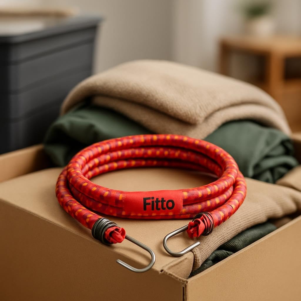 Red Checkered Stretch Cords with Hooks - 1 to 1.5 Meters for Cargo Securing