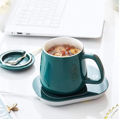 Coffee Mug Warmer with Mug, Electric Mug Warmer for Desk with Auto Shut-Off – Perfect for Keeping Coffee, Tea, Milk Warm, Compact Design, Includes Cup & Spoon – Ideal Gift for Home & Office