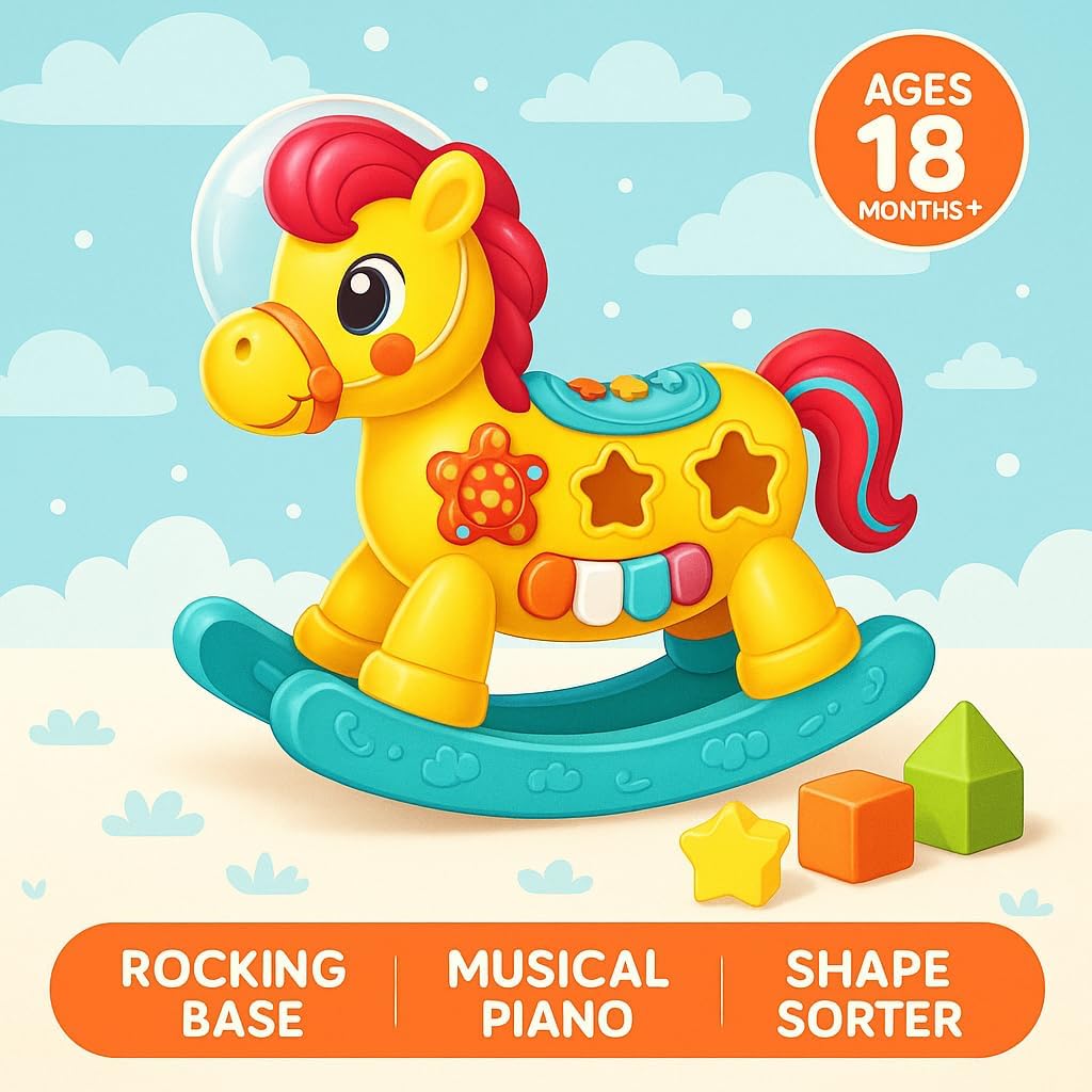 72 Pieces Toddler Multifunctional Musical Toy Shape Sorter Puzzles (Xylophone – Rocking & Pull-Along Horse)