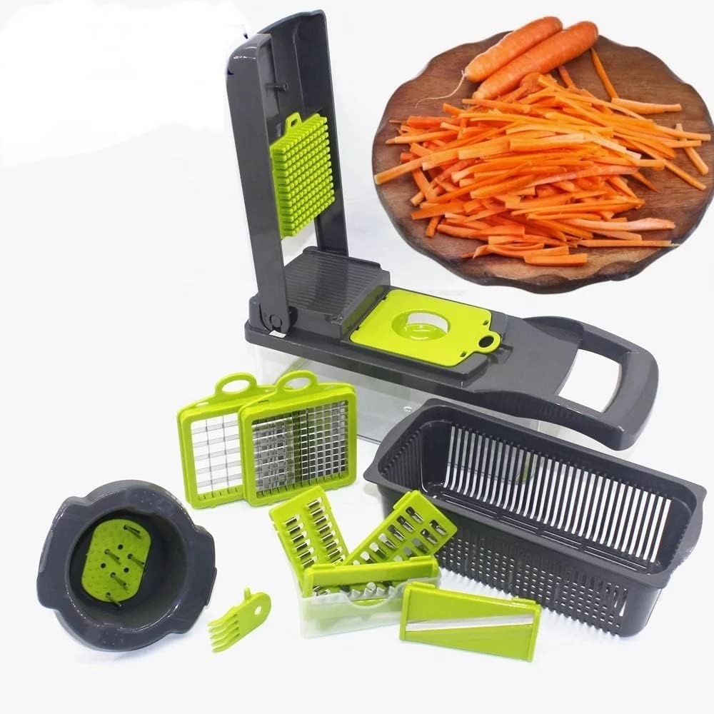 96 Pieces Vegetable Chopper - Multi-Functional Manual Food Choppers with 5 Blades (12-in-1 Mandoline Slicer and Dicer Set – BPA-Free – Ideal for Onions – Garlic – Fruits & More - Kitchen Essential)