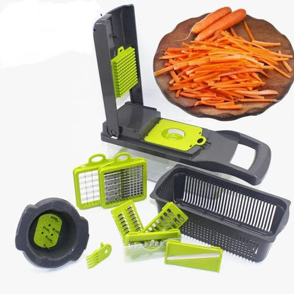 Vegetable Chopper - Multi-Functional Manual Food Chopper with 5 Blades, 12-in-1 Mandoline Slicer and Dicer Set, BPA-Free, Ideal for Onions, Garlic, Fruits & More - Kitchen Essential