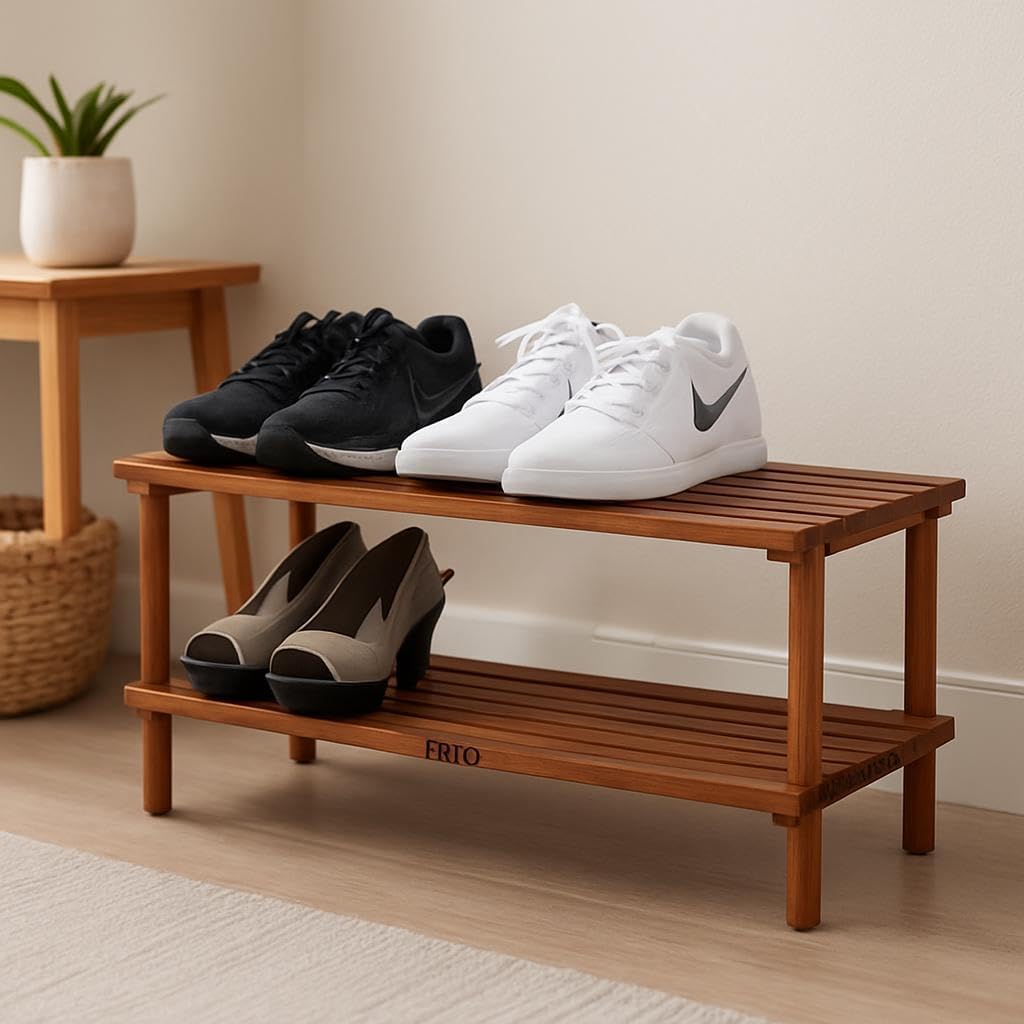 Wooden Shoe Rack 2 Layer, Coffee Brown, 74x26x29.5cm