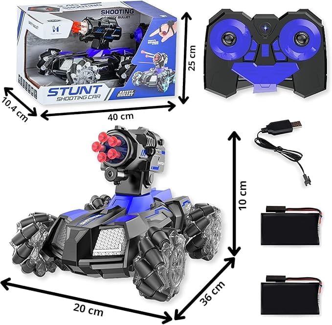 48 Pieces Remote Control blue Tanks with Shooting 180° Rotating Shooting & 360° Rotating Vehicle (climbing rock with shooting safety bullets – colorful LED car toy for boys – Blue)