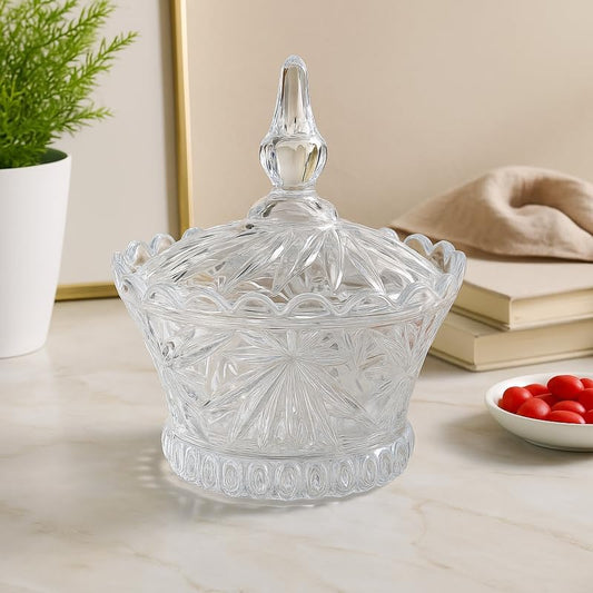 Glass Candy Jar Transparent with Lid for Kitchen Storage and Decoration, 1.5L Capacity