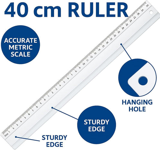 Aluminum Ruler 40cm, Metric Measuring Tool for School, Office, and Crafting