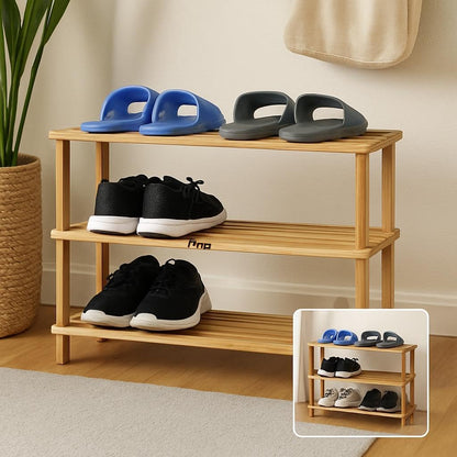 Wooden Shoe Rack 3 Tier, Natural Wood Color, 63x26x48.5cm