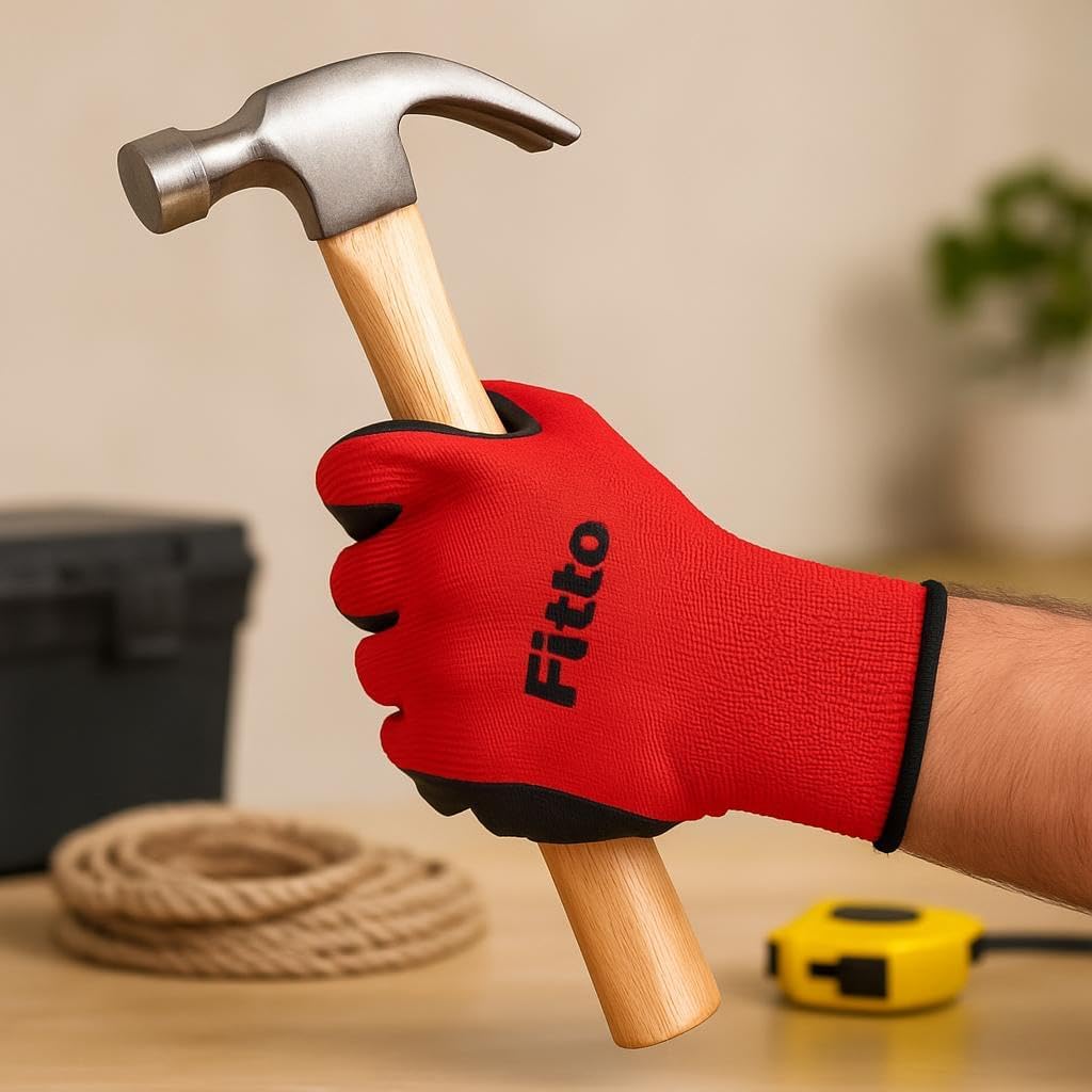 240 Pieces Red Grip Gloves with Textured Black Palm for Work and Outdoor Use