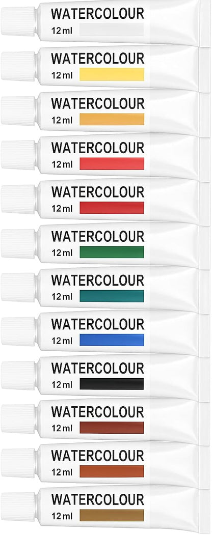 12-Piece 12ml Water Colors Set - 12 Vibrant Colors for Drawing & Painting