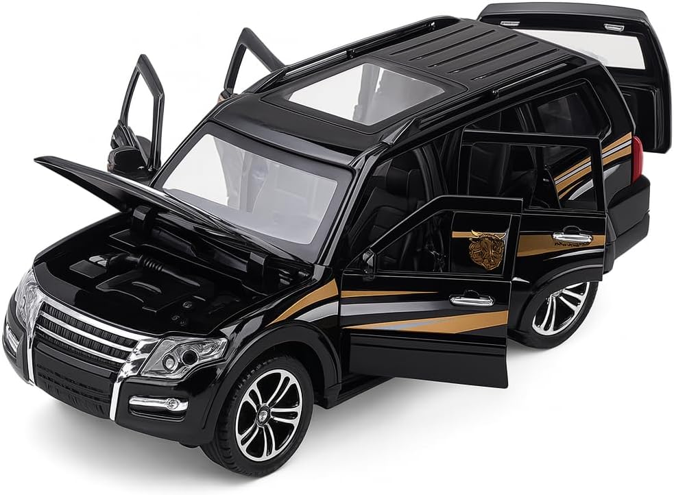 72 Pieces 1:32 Scale Mitsubishi Pajero SUV Metal Car Toys with Sound & Light for Children (Black – Die-cast Toy Car – Realistic Features – Durable – Perfect for Kids – Gift for Boys and Girls)
