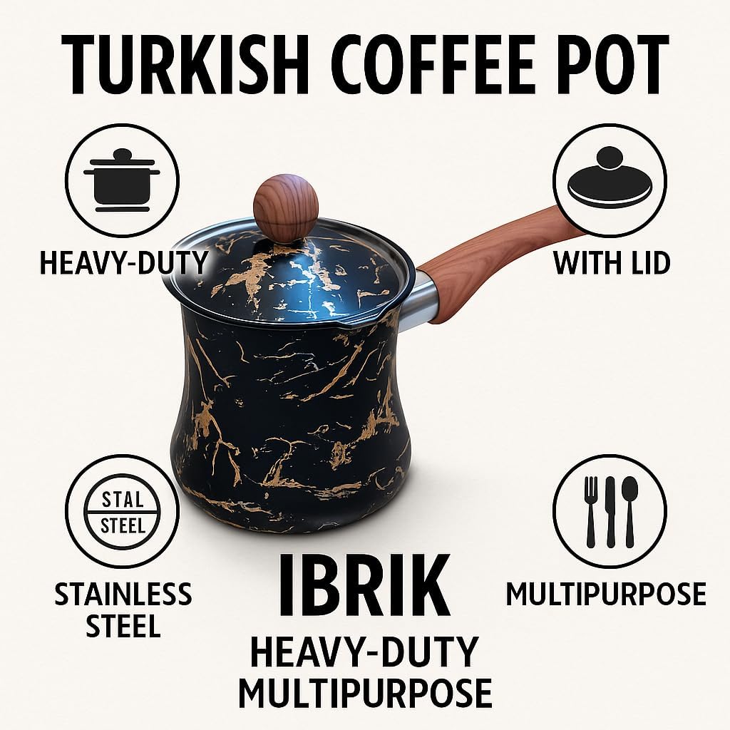 Turkish Coffee Pot, Ibrik, Stainless Steel, With Lid, Heavy-Duty, Multipurpose