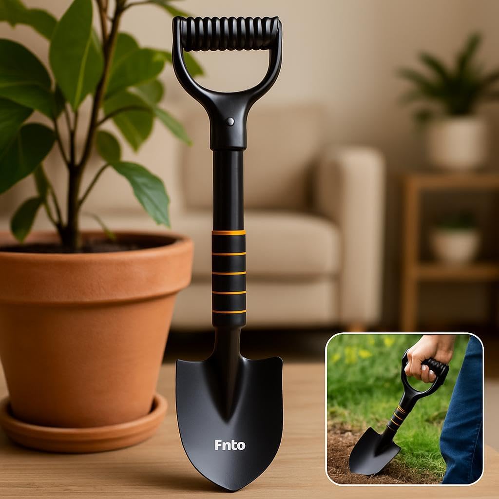 Hand Shovel with Black Metal Blade and Textured Grip Handle