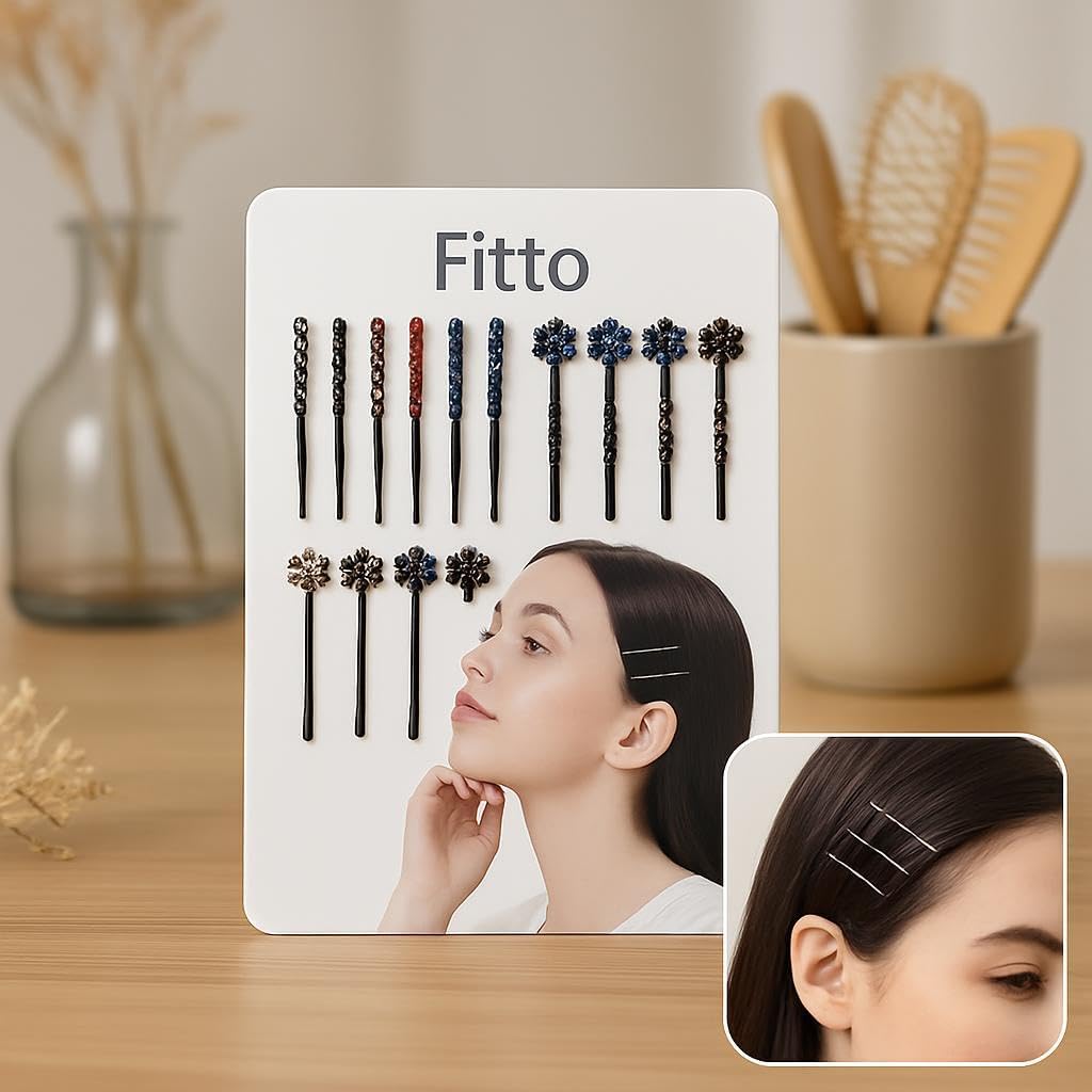 96 Pieces U Shaped Hair Pins with Stones (Pack of 15 – Assorted Colors for Women)