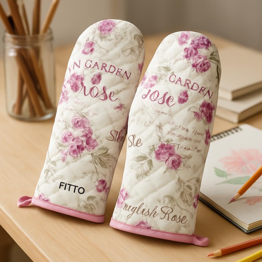 96 Pieces 500°F Heat Resistant Silicone Oven Mitts (Non-Slip Grip – Waterproof – Soft Cotton Lining – Durable Kitchen Gloves for Cooking – Baking – Grilling – Elegant Floral Design – 2-Piece Set (7x10.2))
