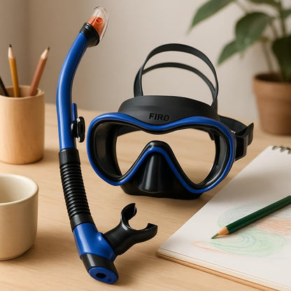 Anti Fog Diving Mask Snorkel Set – Swimming Goggles & Scuba Snorkel Dark Blue – Diving, Underwater, Swim Gear