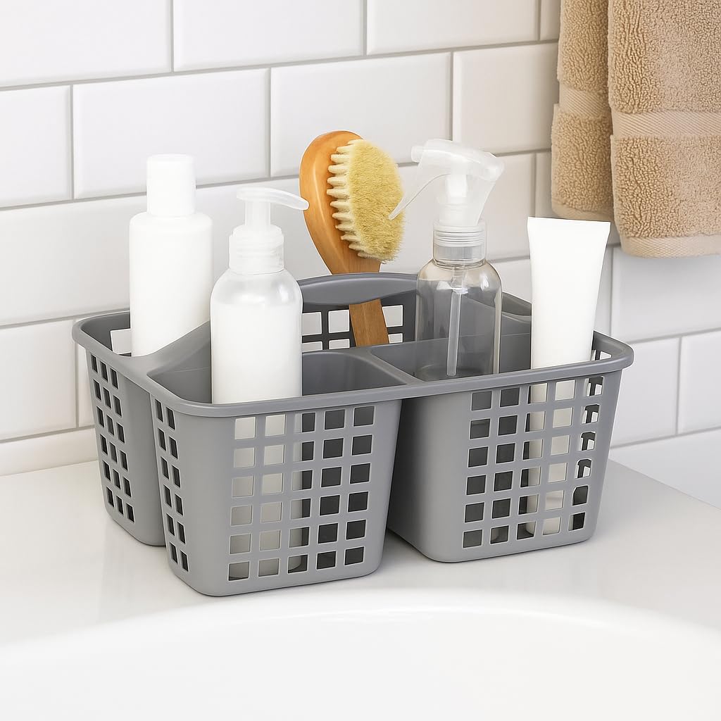 120 Pieces Plastic Portable Shower Caddy Baskets (Cleaning Storage Organizer with Handle – 3 Compartments for Bathroom – Kitchen – Dorm – or Camping – Lightweight and Durable)