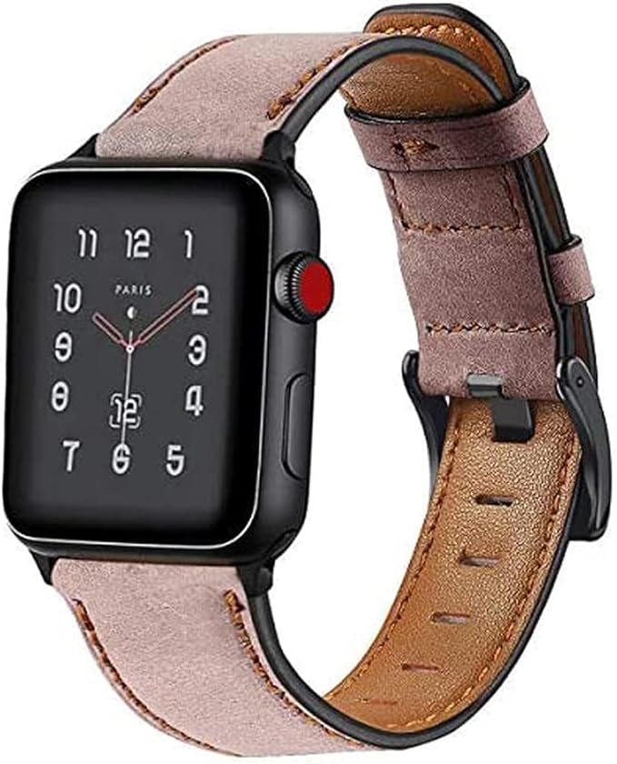 Fitto Apple watch band for 38mm/40mm, Top grain genuine Leather watchband for Apple watch series iWatch Strap SE Series 7 6 5 4 3 2 1 women, Pink